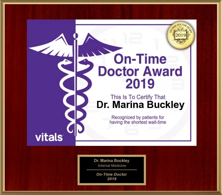 Dr. Marina Buckley On Time Physician Award-2019 By MilfordMD
