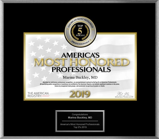 Marina Buckley MD Americas Most Honored Professionals 2019-Top-5 By MilfordMD